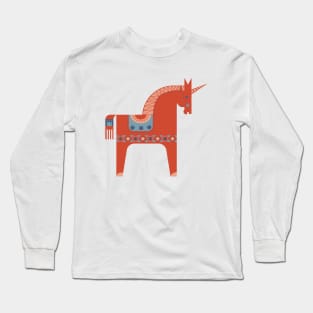 Scandinavian Inspired Folkstory Red + Blue Long Sleeve T-Shirt